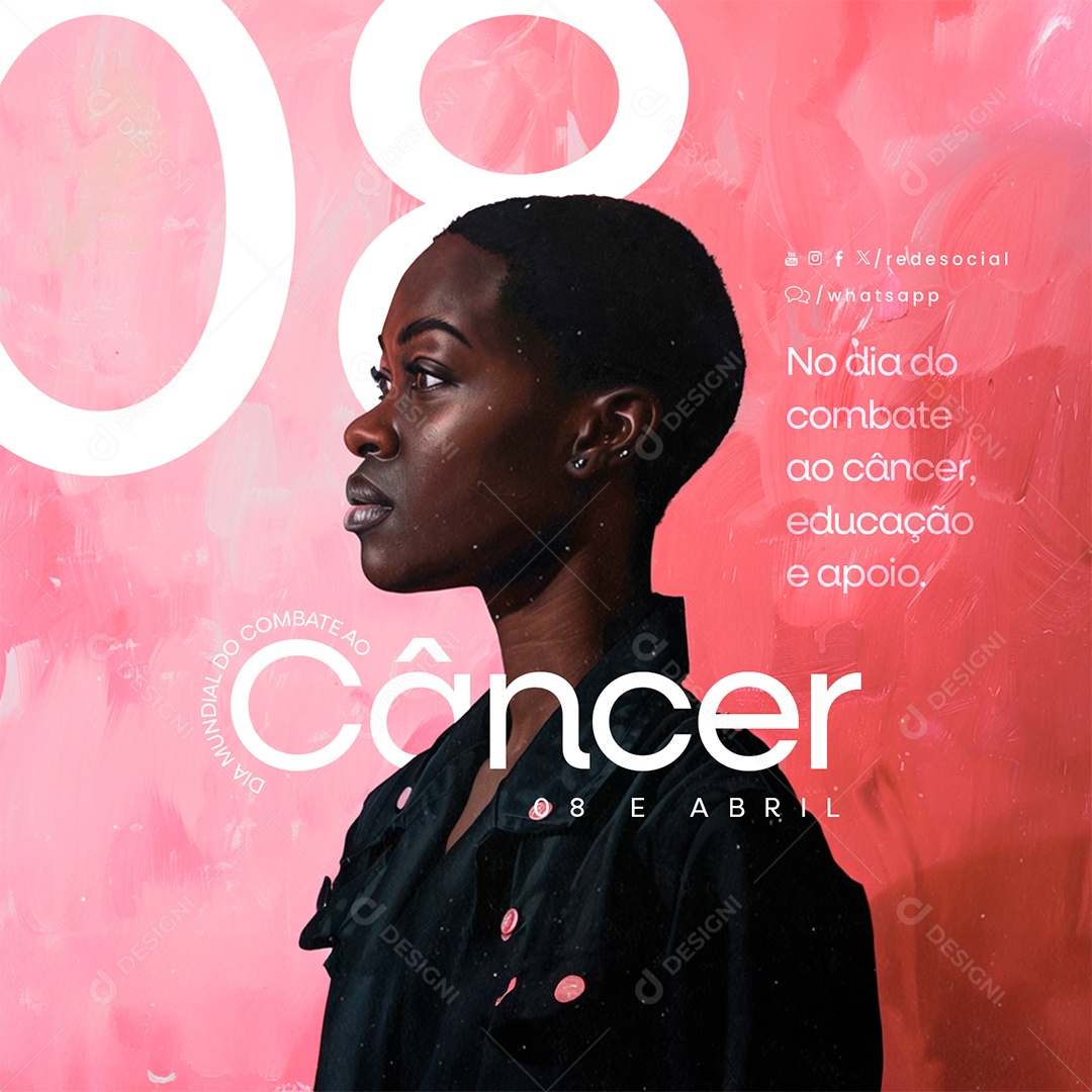 Dia Mundial do Combate ao Câncer 08 de Abril Educação e Apoio Social Media PSD Editável