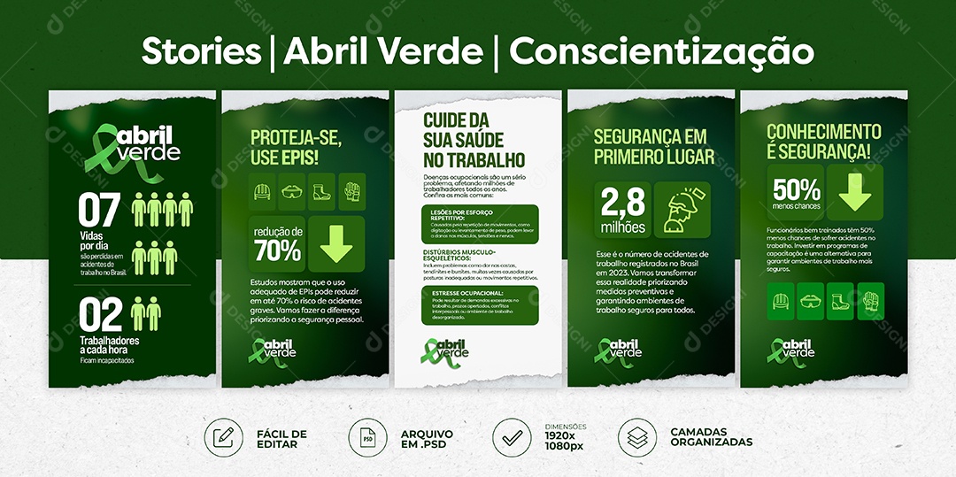 Abril Verde Storys Conscientização Social Media PSD Editável