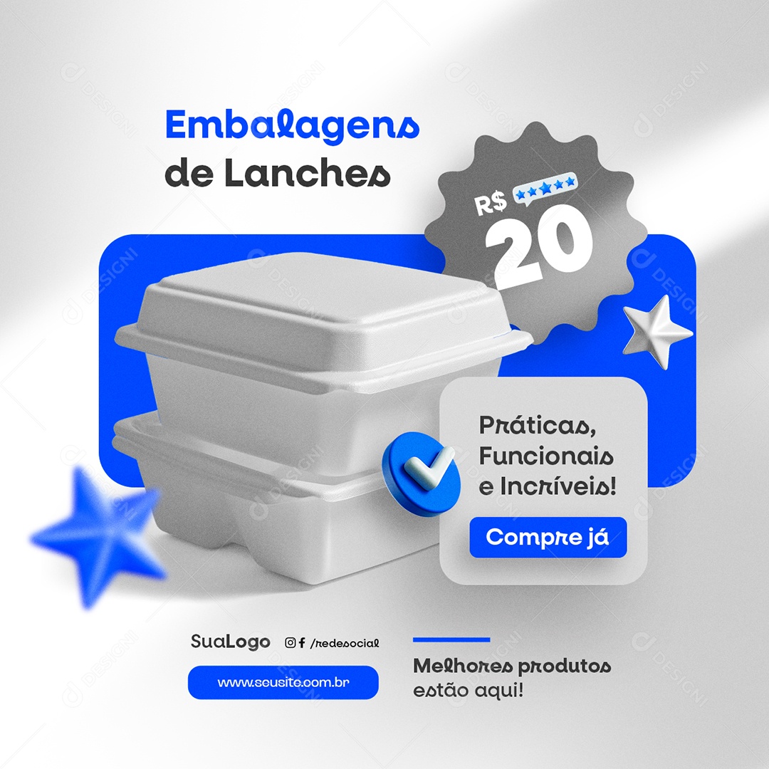 Embalagem Embalagens de Lanches Social Media PSD Editável