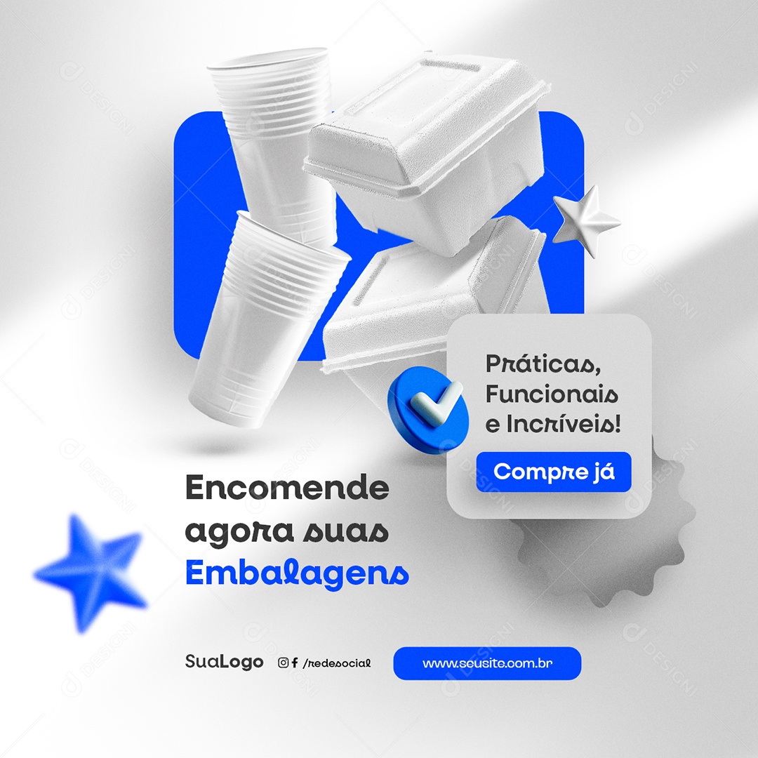 Embalagem Copos Vasilhas Encomende Agora suas Embalagens Social Media PSD Editável