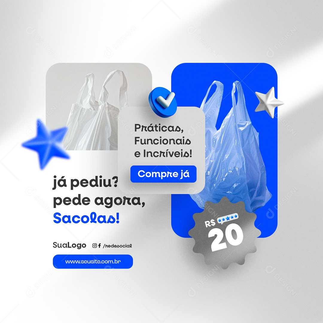 Embalagem Já Pediu Pede agora Sacolas Social Media PSD Editável