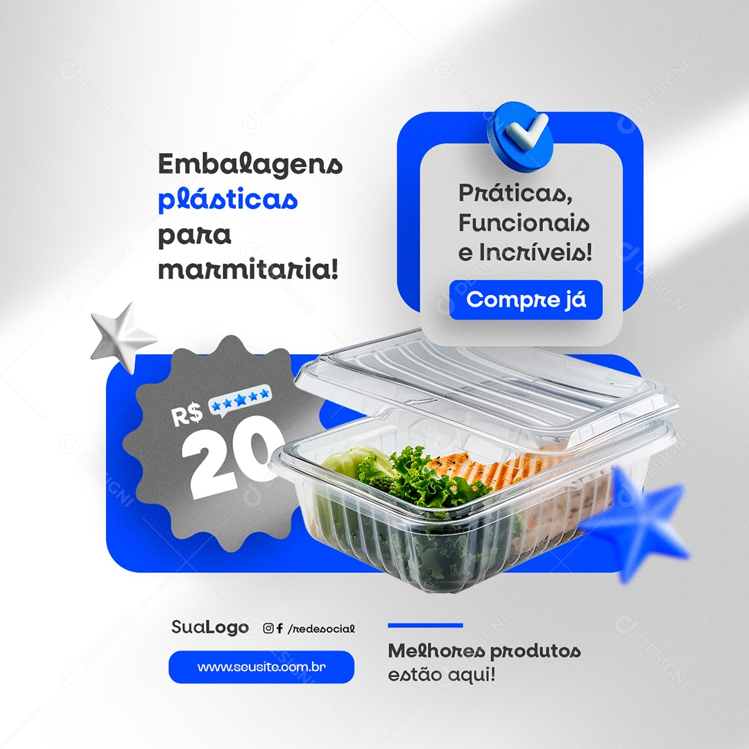 Embalagens Plásticas para Marmitaria Social Media PSD Editável