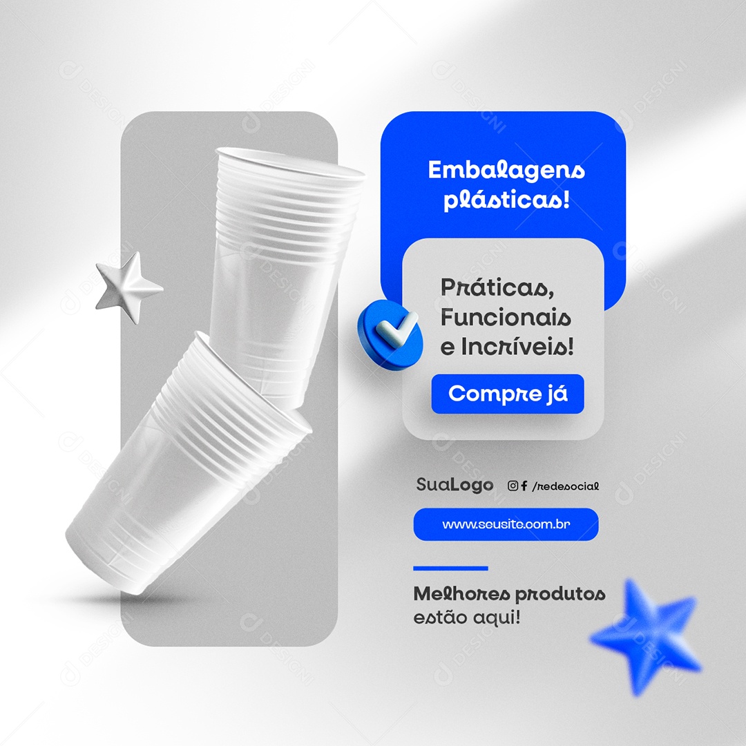 Embalagem Copos Descartáveis Embalagens Plásticas Social Media PSD Editável