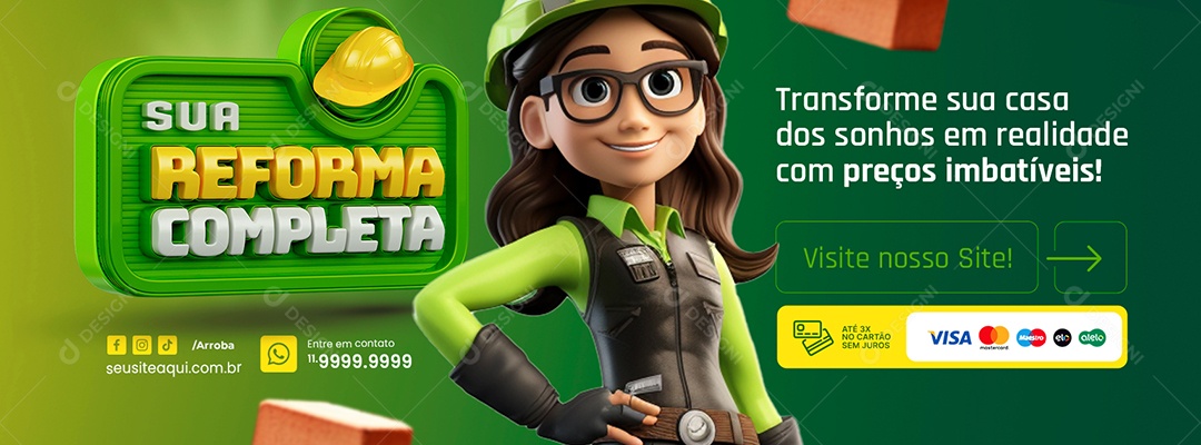 Materiais para Construção Sua Reforma Completa Web Banner Social Media PSD Editável