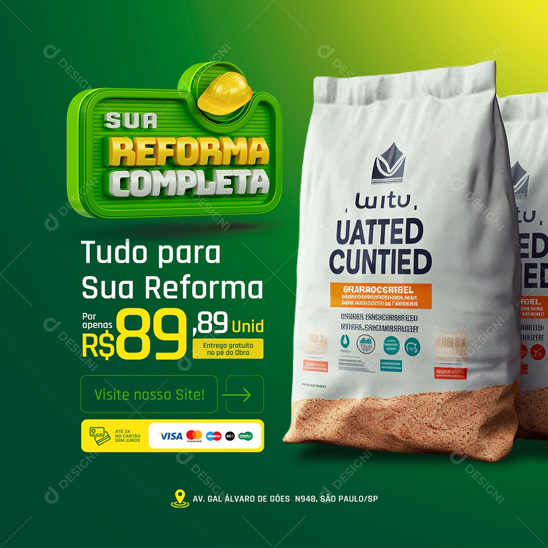 Materiais para Construção Sua Reforma Completa Argamassa Social Media PSD Editável