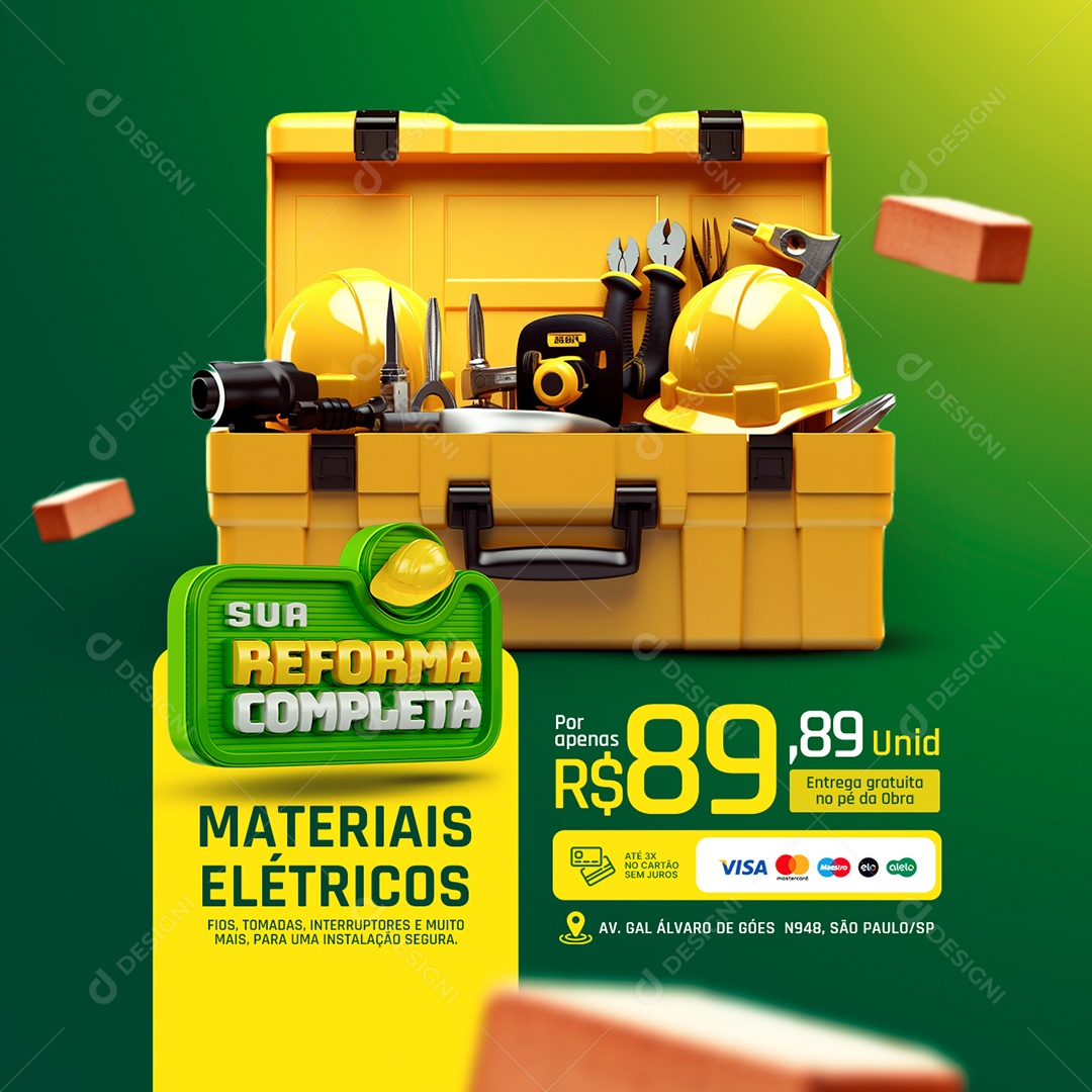 Sua Reforma Completa Matériais Elétricos Social Media PSD Editável