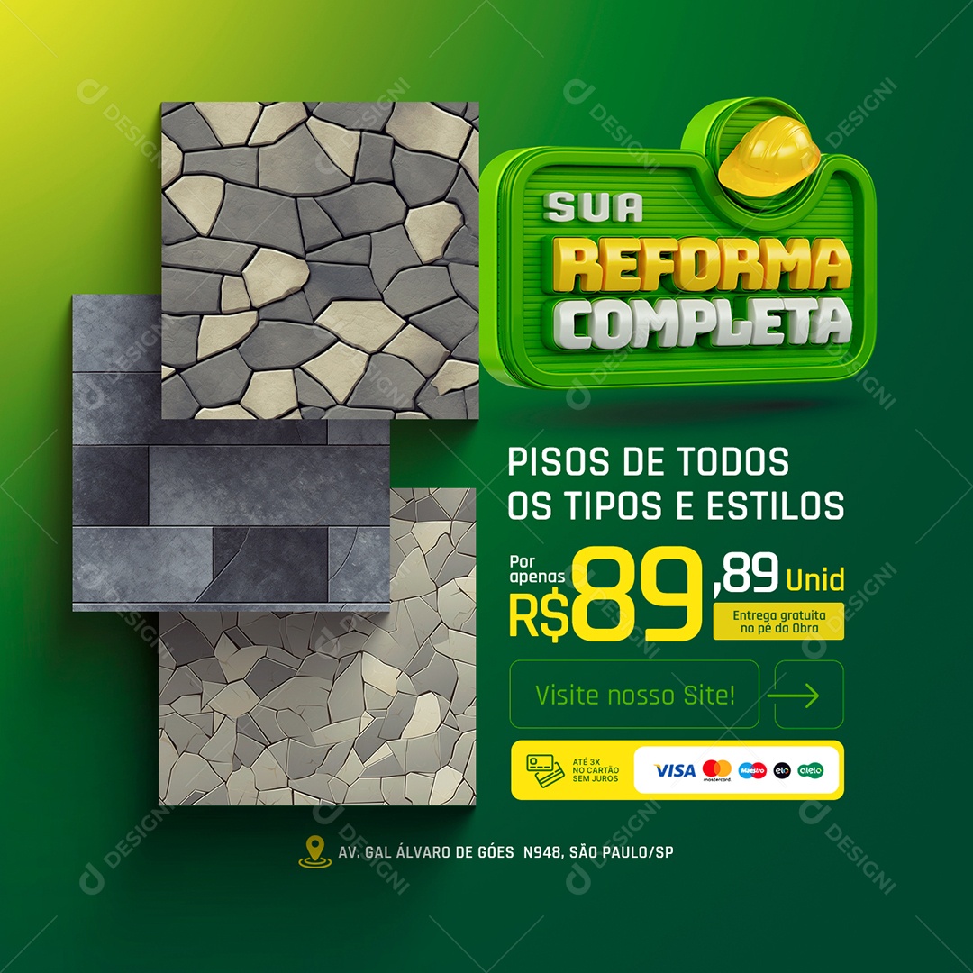 Materiais para Construção Sua Reforma Completa Pisos Social Media PSD Editável