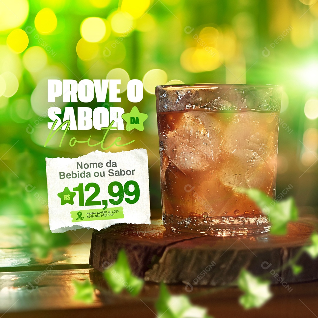 Social Media Bebidas Prove o Sabor da Noite PSD Editável