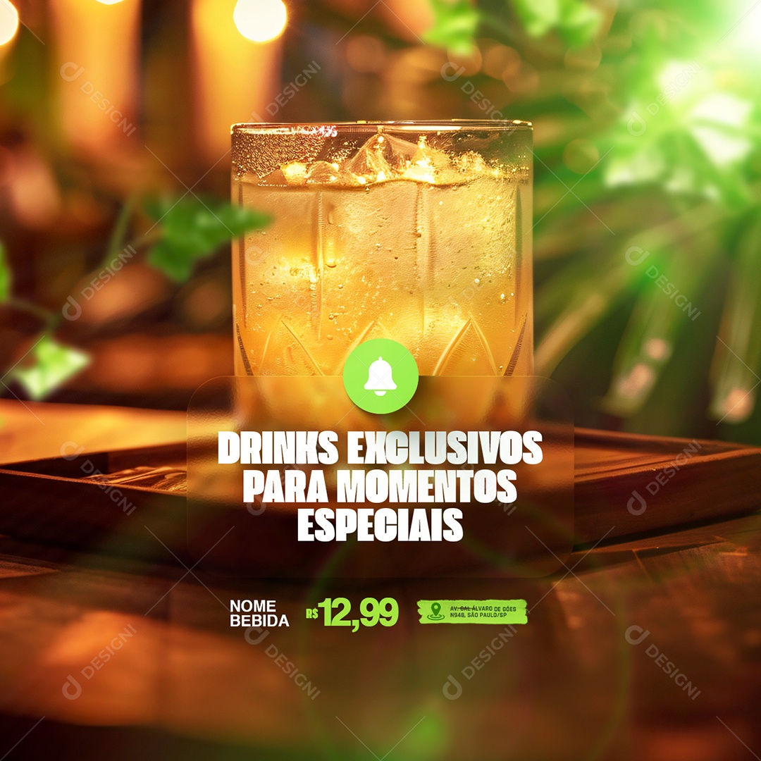 Bebidas Drinks Exclusivos para Momentos Especiais Social Media PSD Editável