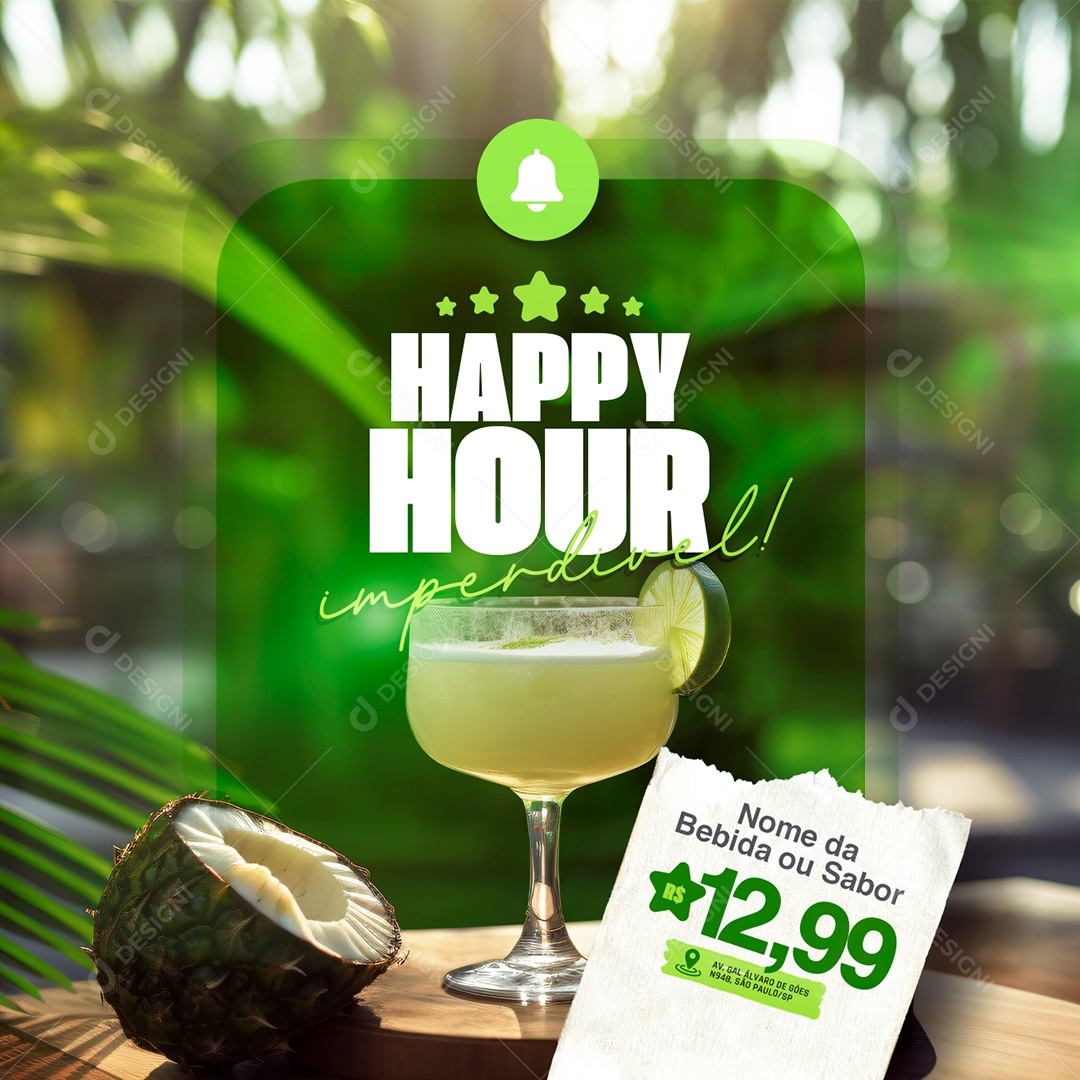 Bebidas Happy Hour Imperdível Social Media PSD Editável