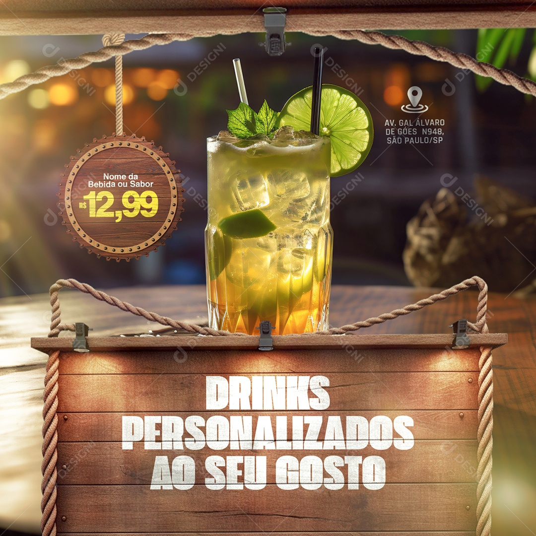 Bebidas Drinks Personalizados ao Seu Gosto Social Media PSD Editável