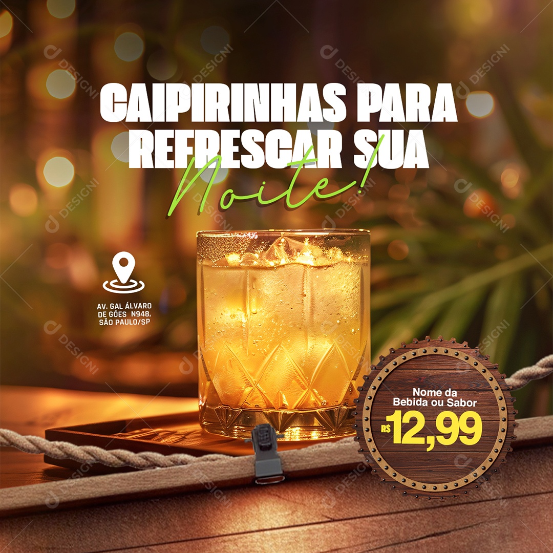 Bebidas Caipirinhas para Refrescar sua Noite Social Media PSD Editável