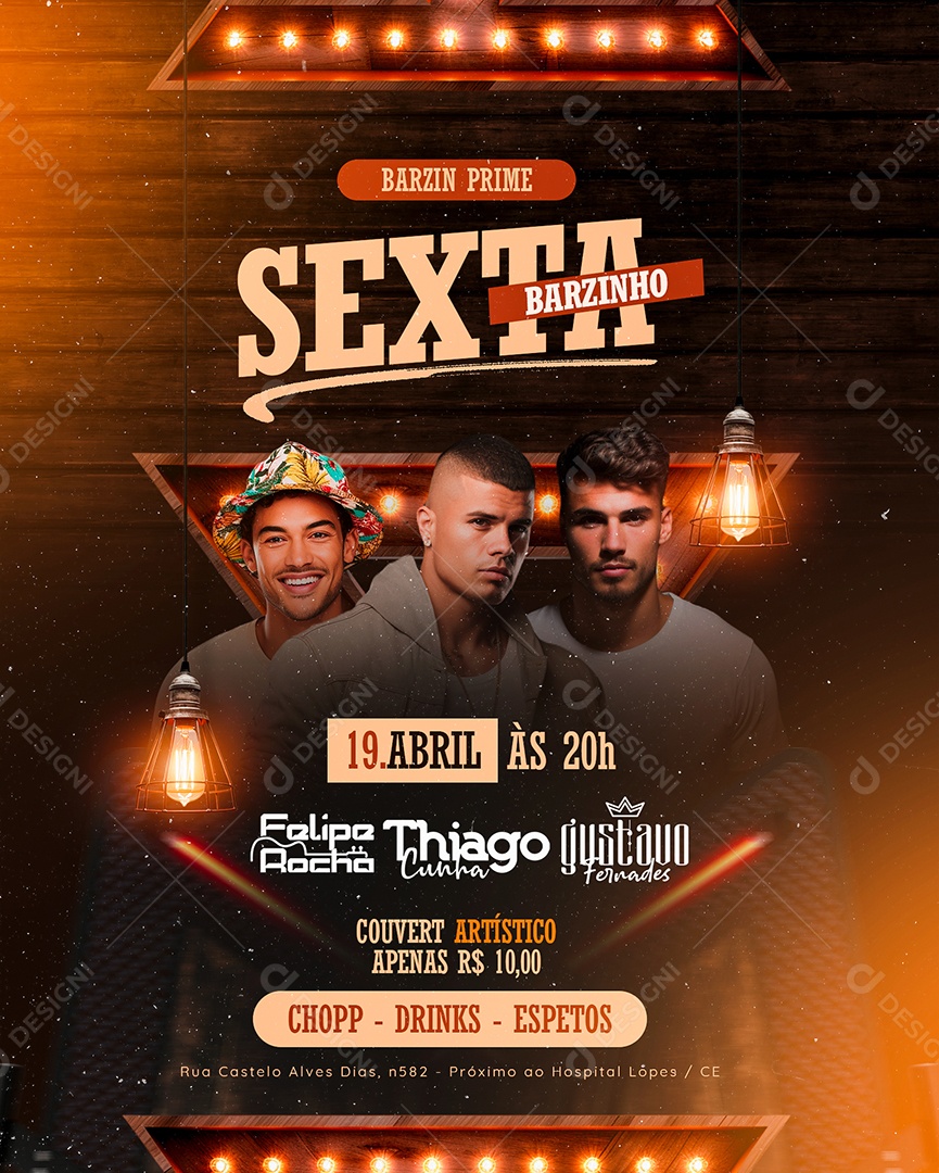 Flyer Sexta Barzinho Felipe Rocha Thiago Cunha Gustavo Fernades Social Media PSD Editável