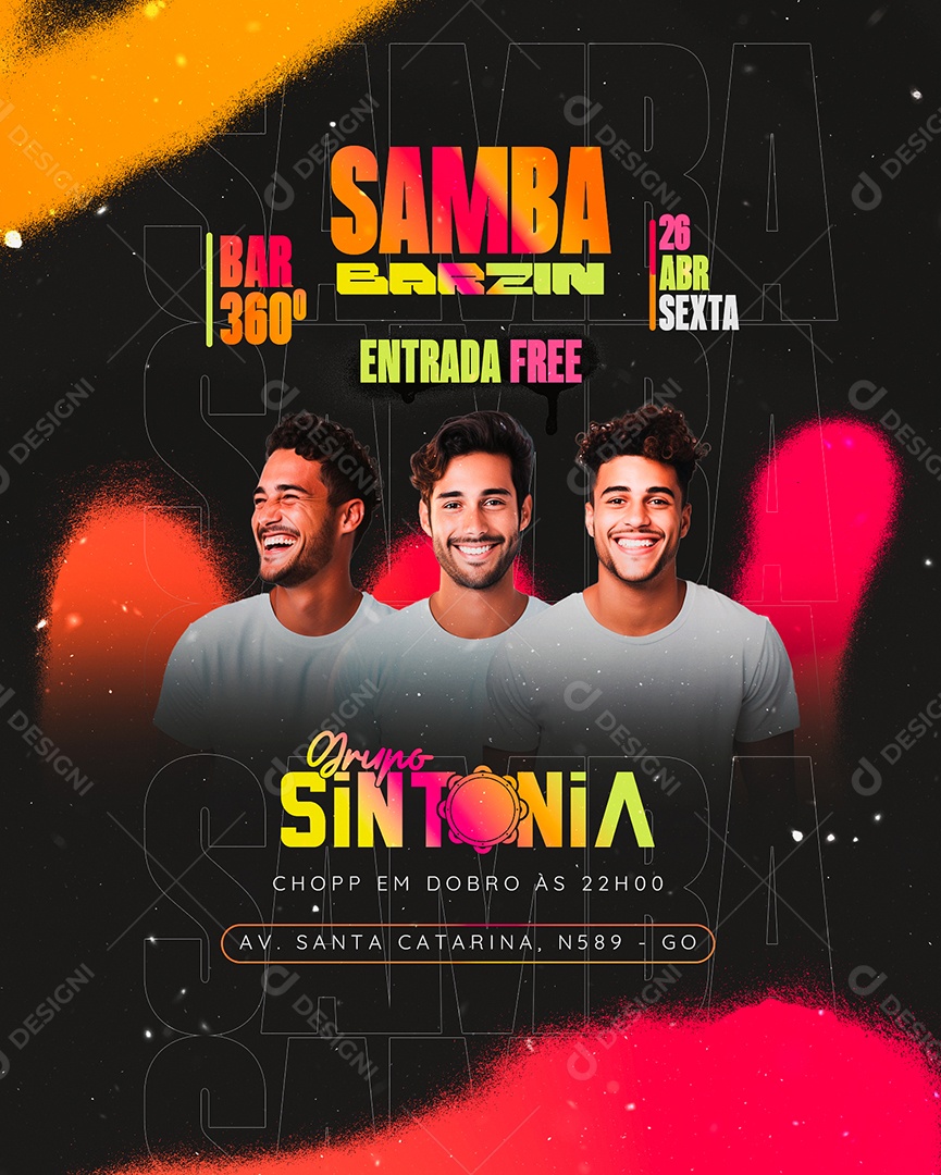 Flyer Samba Barzin Grupo Sintonia Social Media PSD Editável