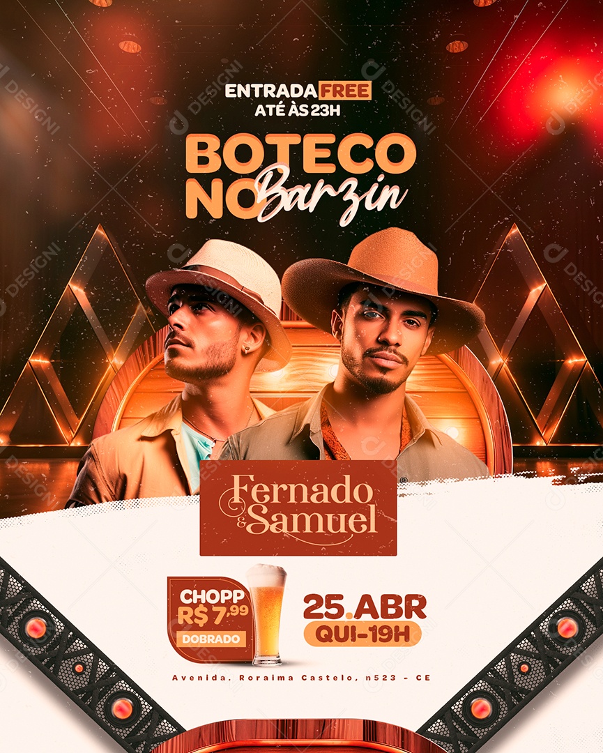 Flyer Boteco no Barzin Fernado e Samuel Social Media PSD Editável