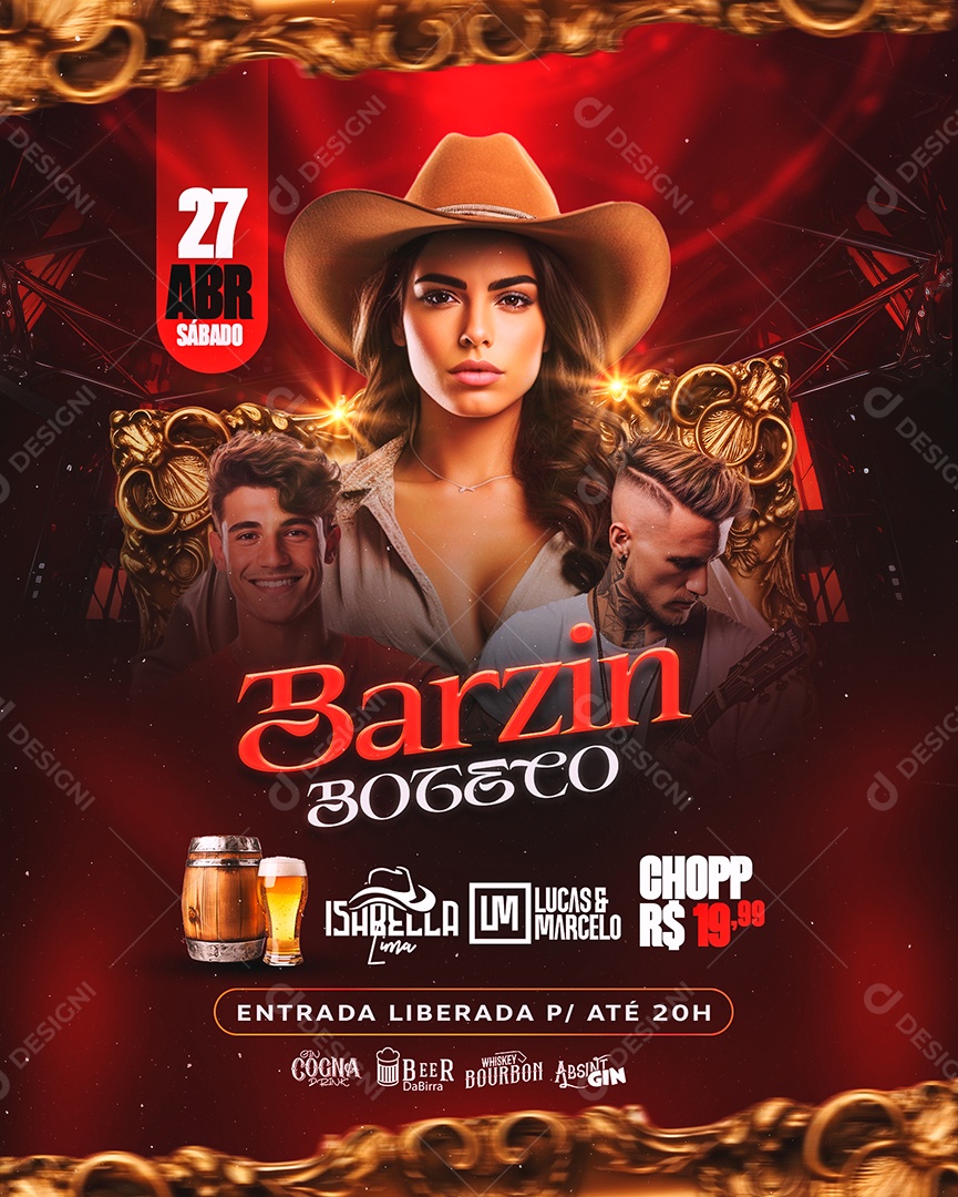Flyer Barzin Boteco Isabella Lima Lucas e Marcelo Social Media PSD Editável