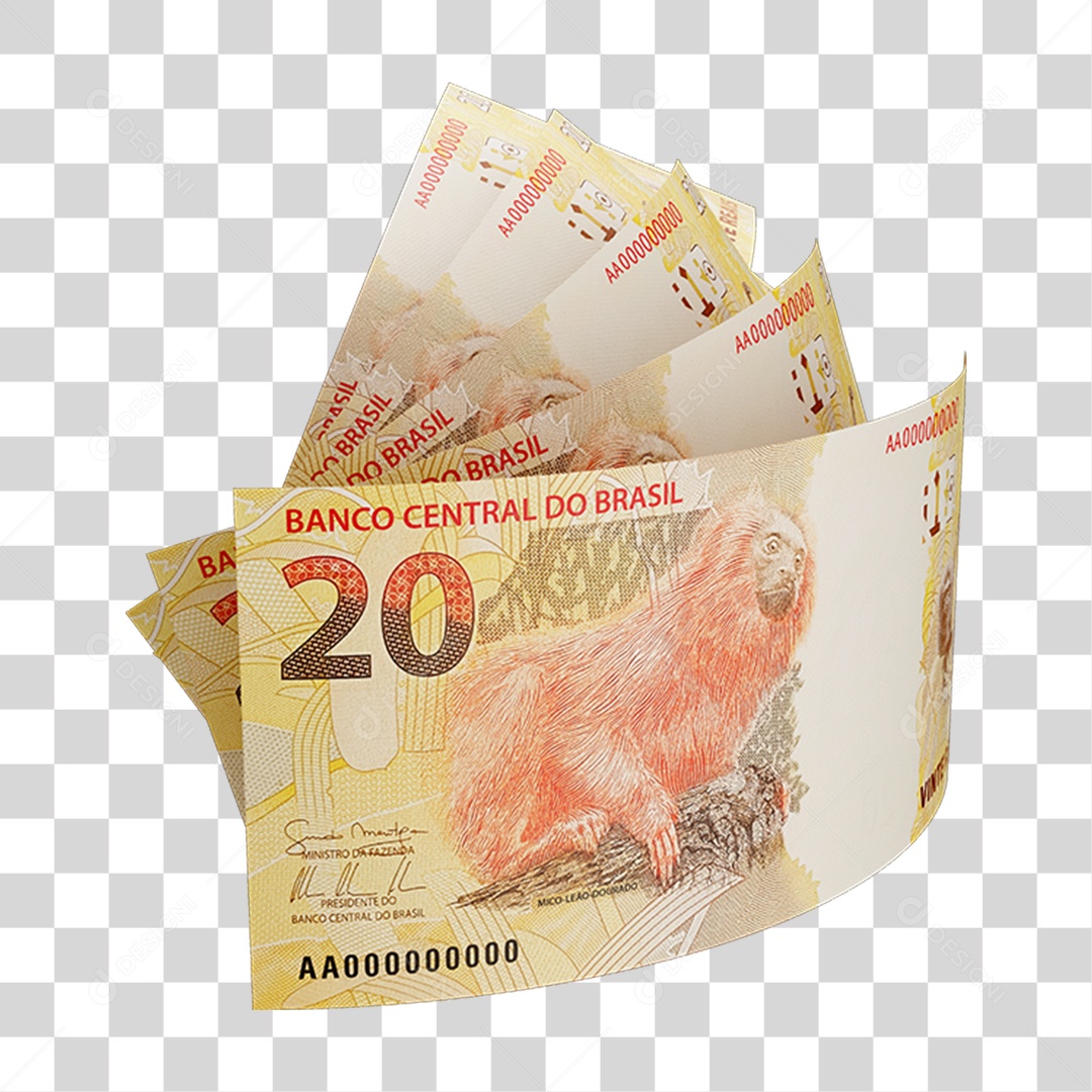 Dinheiro Nota Cédula 20 Reais Real Brasileiro PNG Transparente