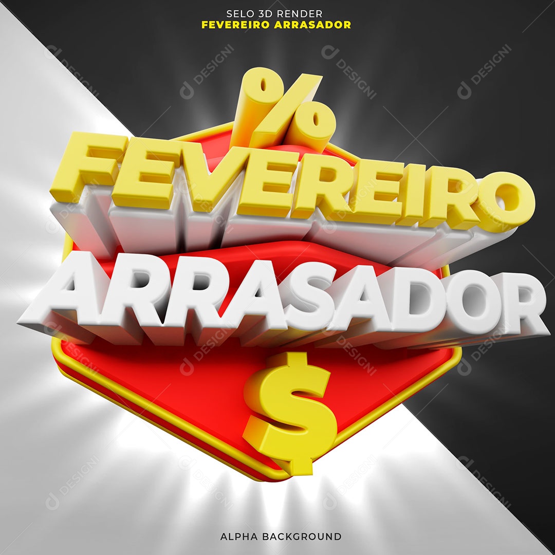 Fevereiro Imbatível Selo 3D Amarelo Branco para Composição PSD