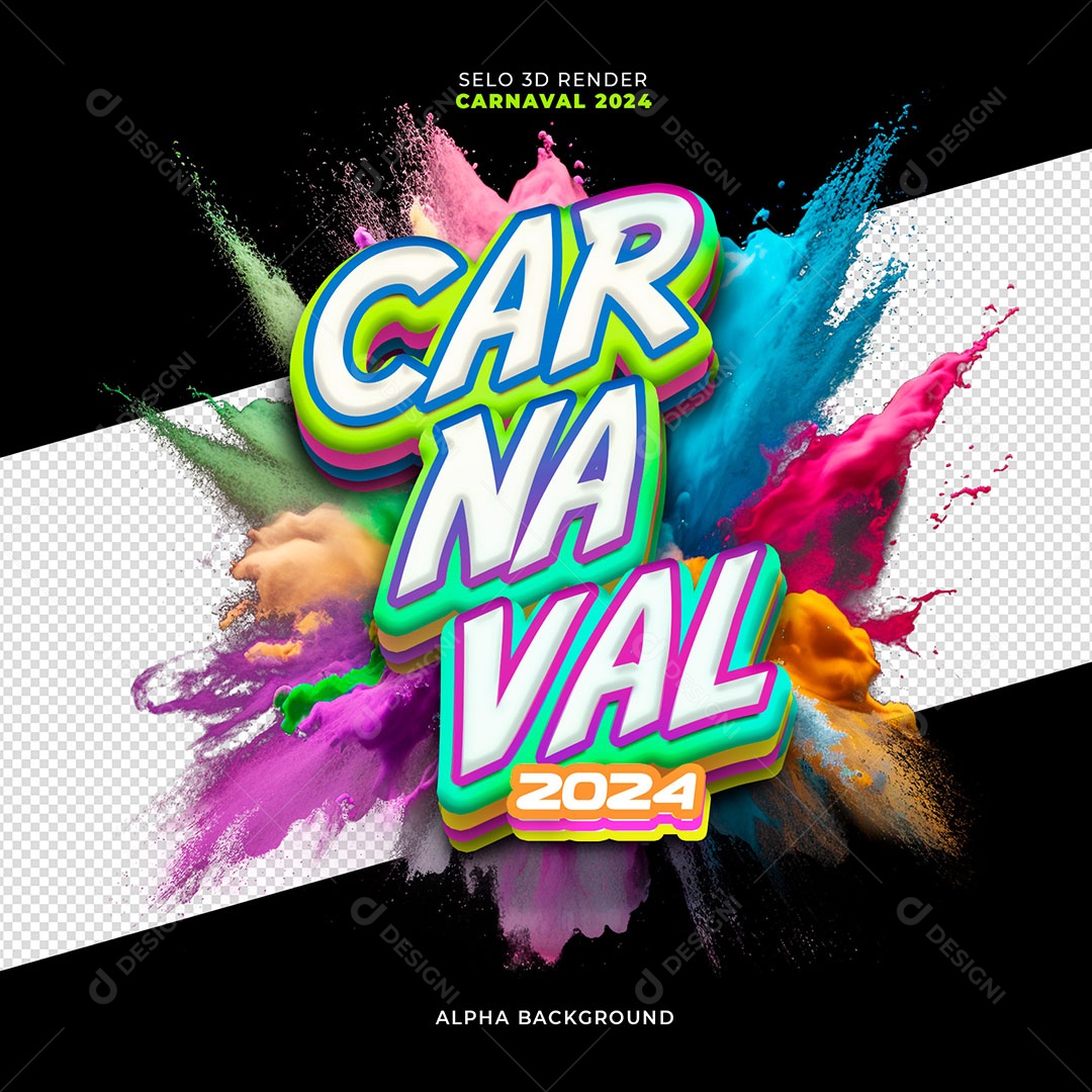 Carnaval 2024 Selo 3D Verde Azul Roxo para Composição PSD