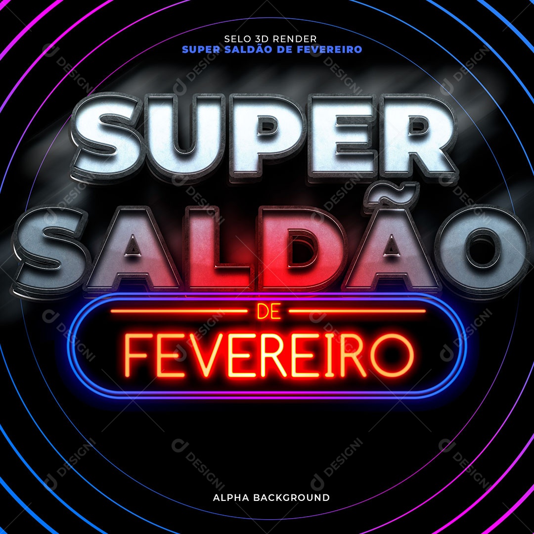 Super Saldão de Fevereiro Selo 3D Vermelho Preto para Composição PSD