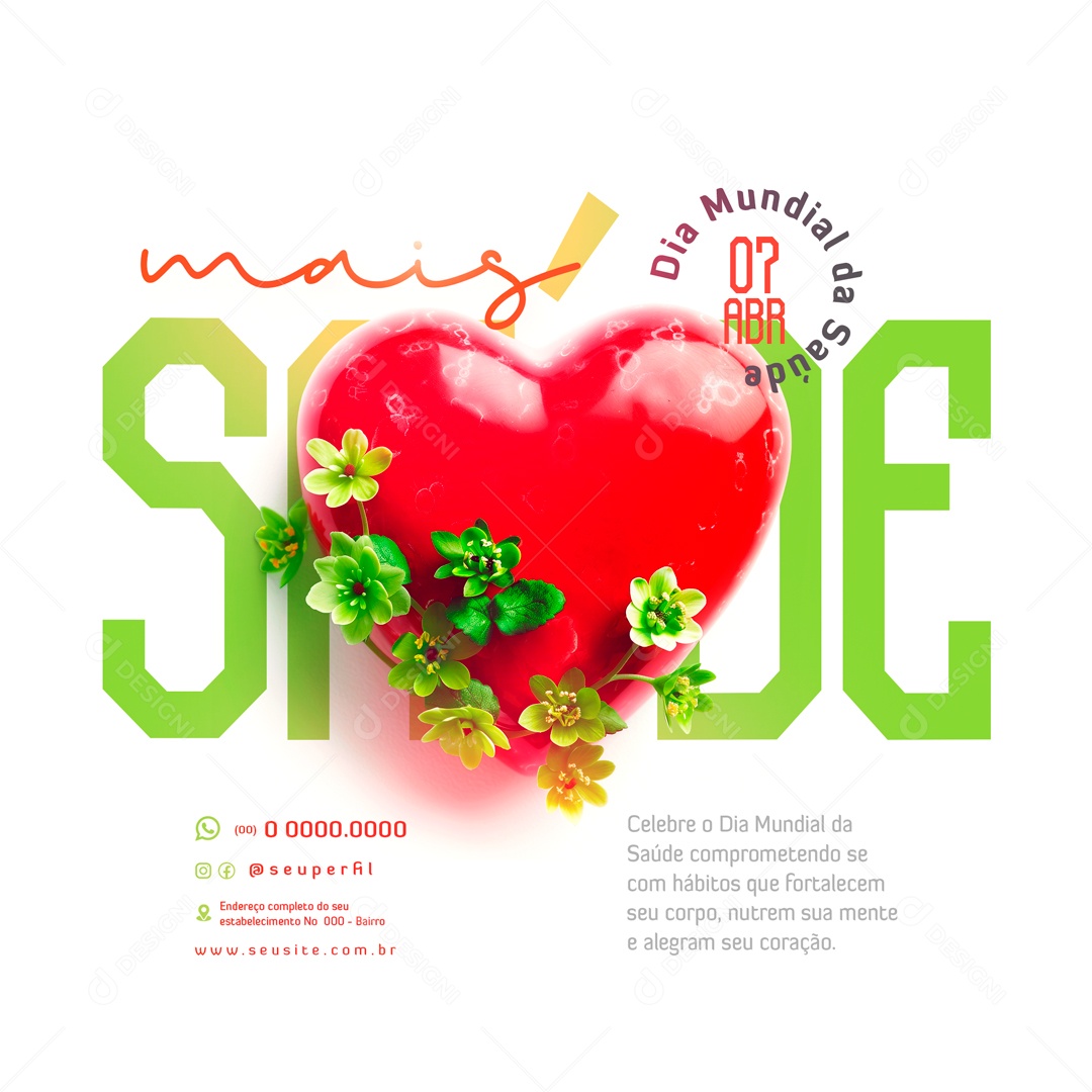 Dia Mundial da Saúde 07 de Abril Mais Social Media PSD Editável