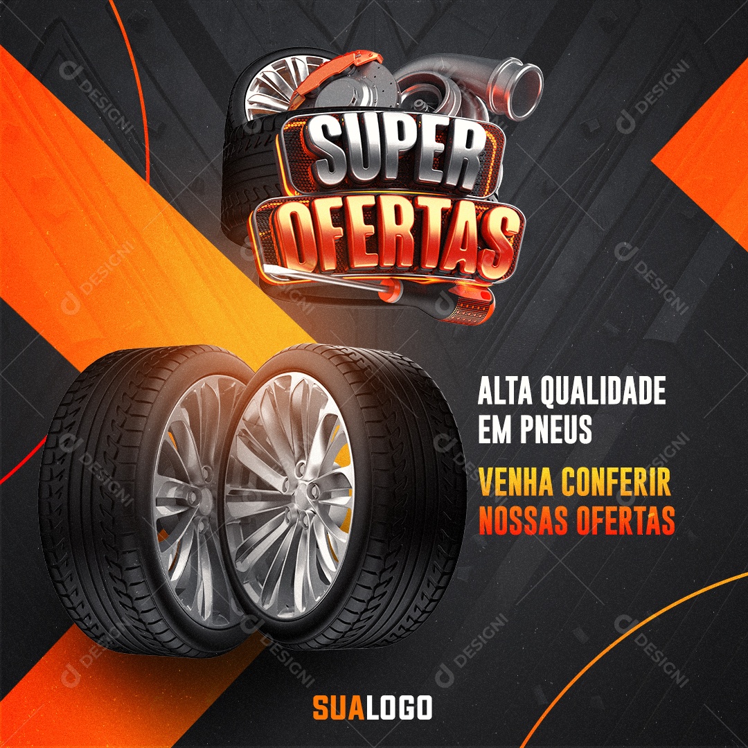 Oficina Mecânica Super Ofertas Alta Qualidade em Pneus Social Media PSD Editável