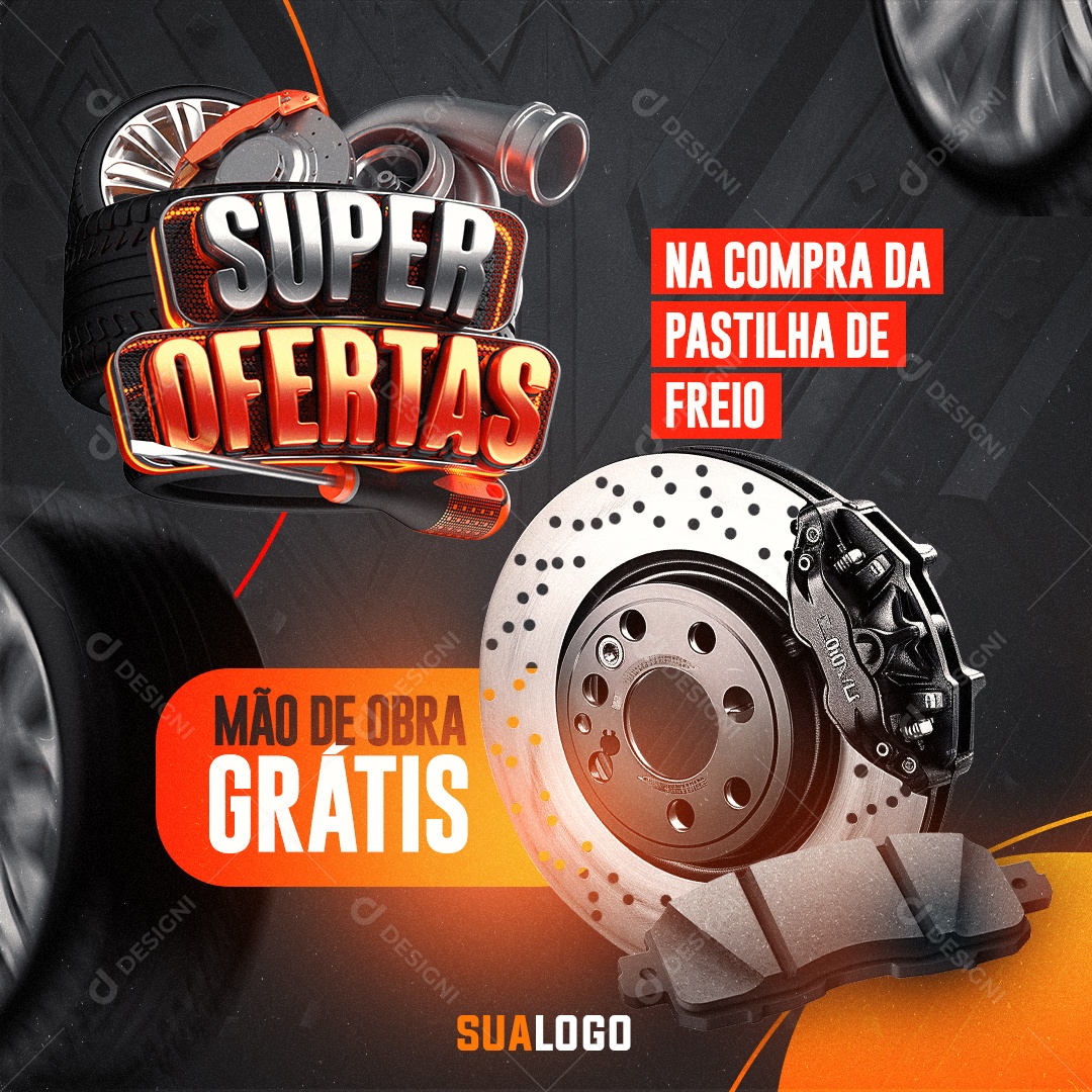 Oficina Mecânica Super Ofertas Pastilha de Freio Social Media PSD Editável
