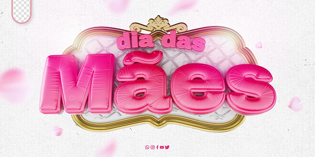 Dia das Mães Selo 3D Rosa e Branco para Composição PSD