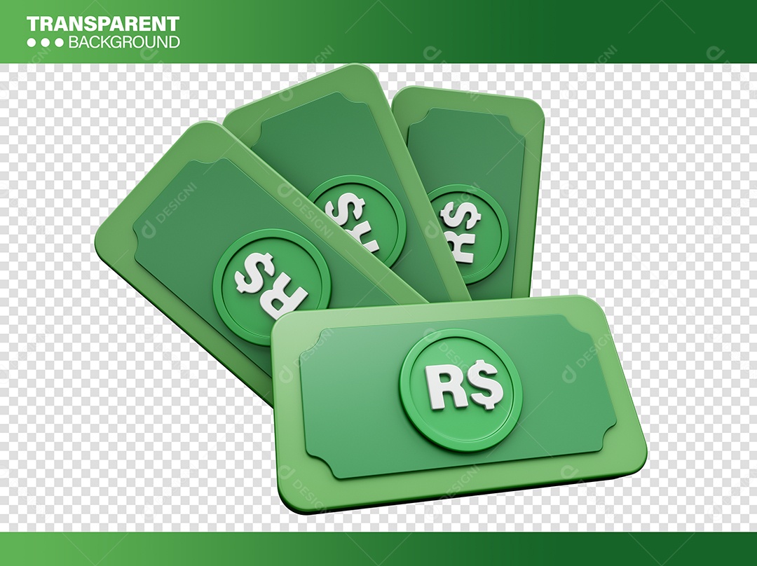 Notas de Dinheiro Elemento 3D Verde para Composição PSD