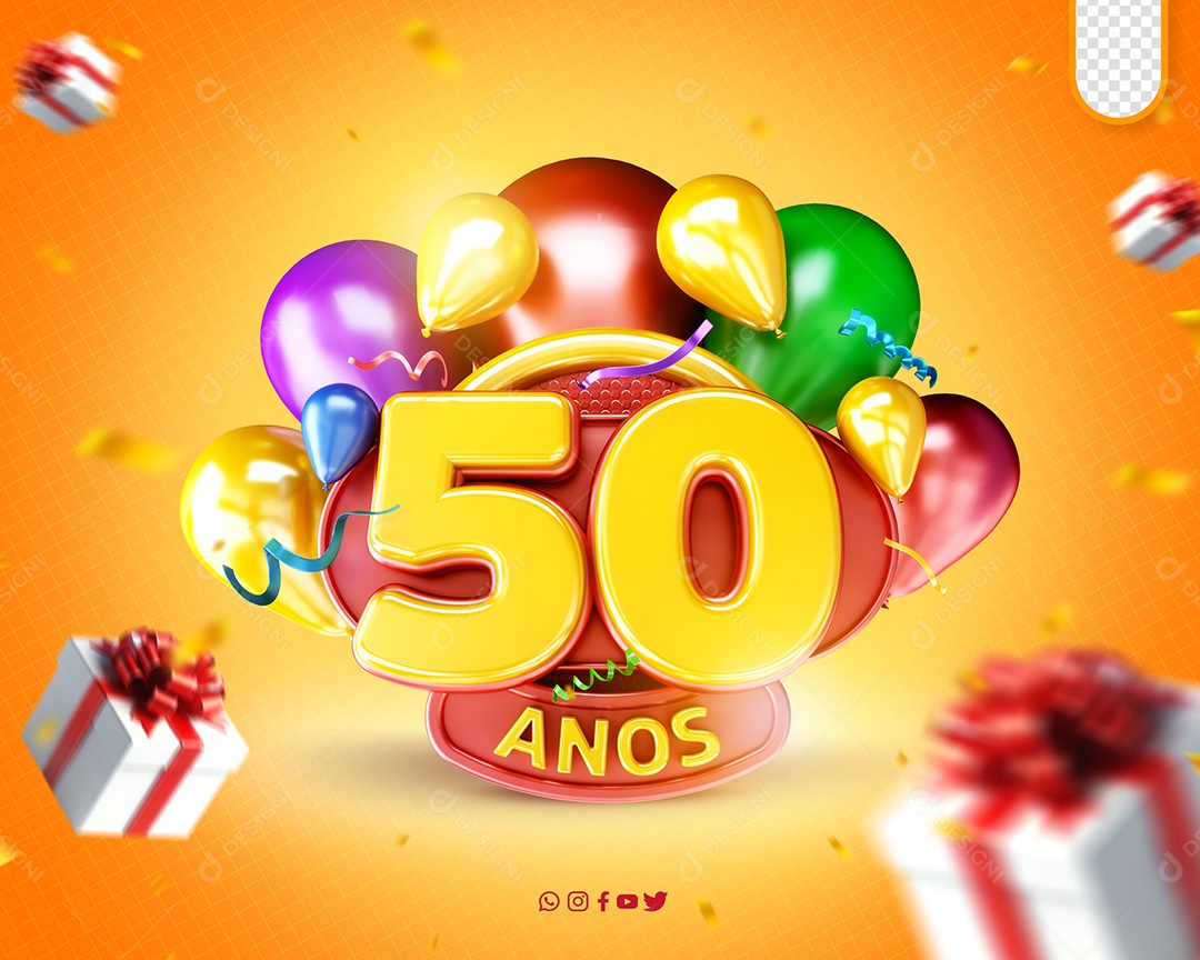 Aniversário de 50 Anos Selo 3D Colorido para Composição PSD