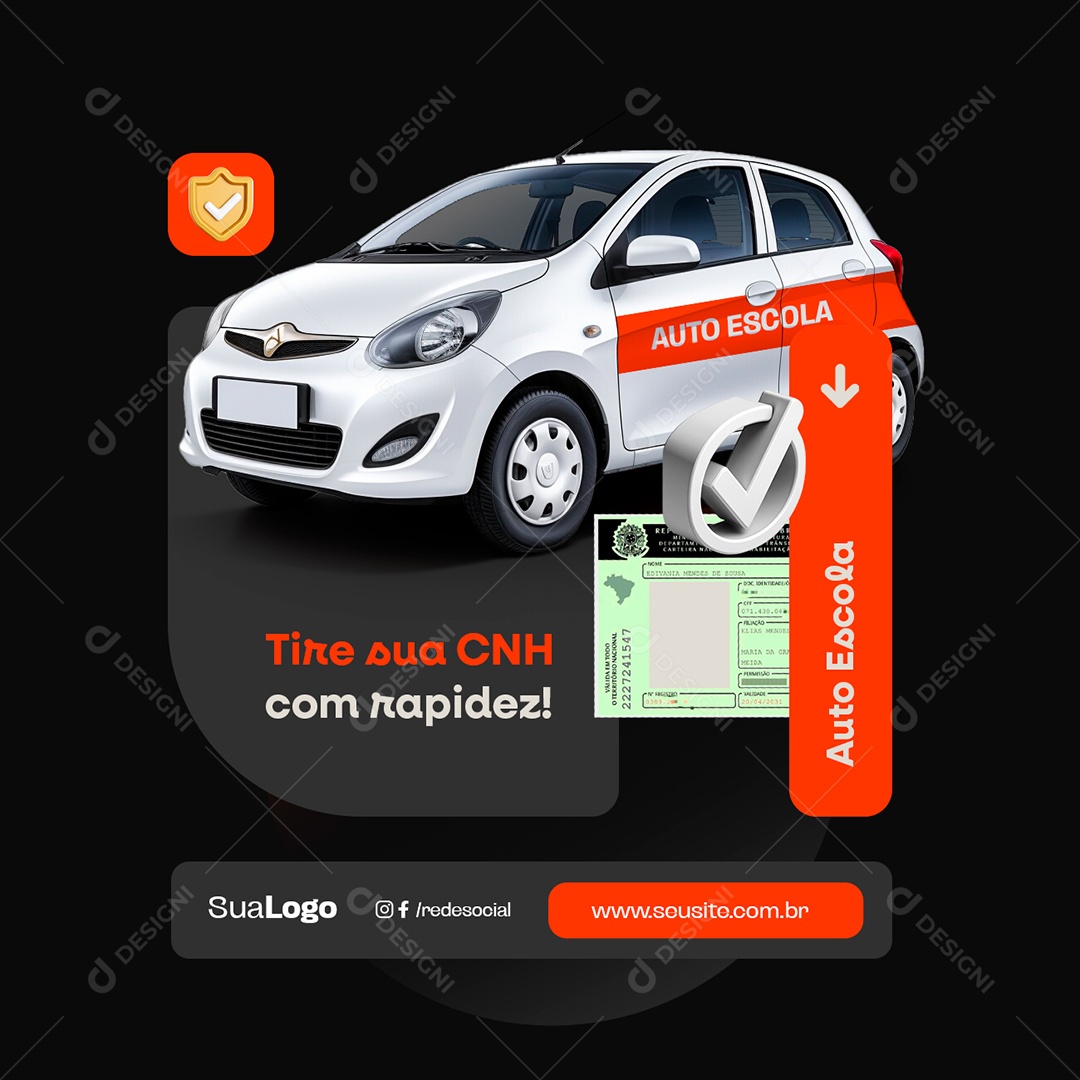 Autoescola Tire sua CNH com Rapidez Social Media PSD Editável
