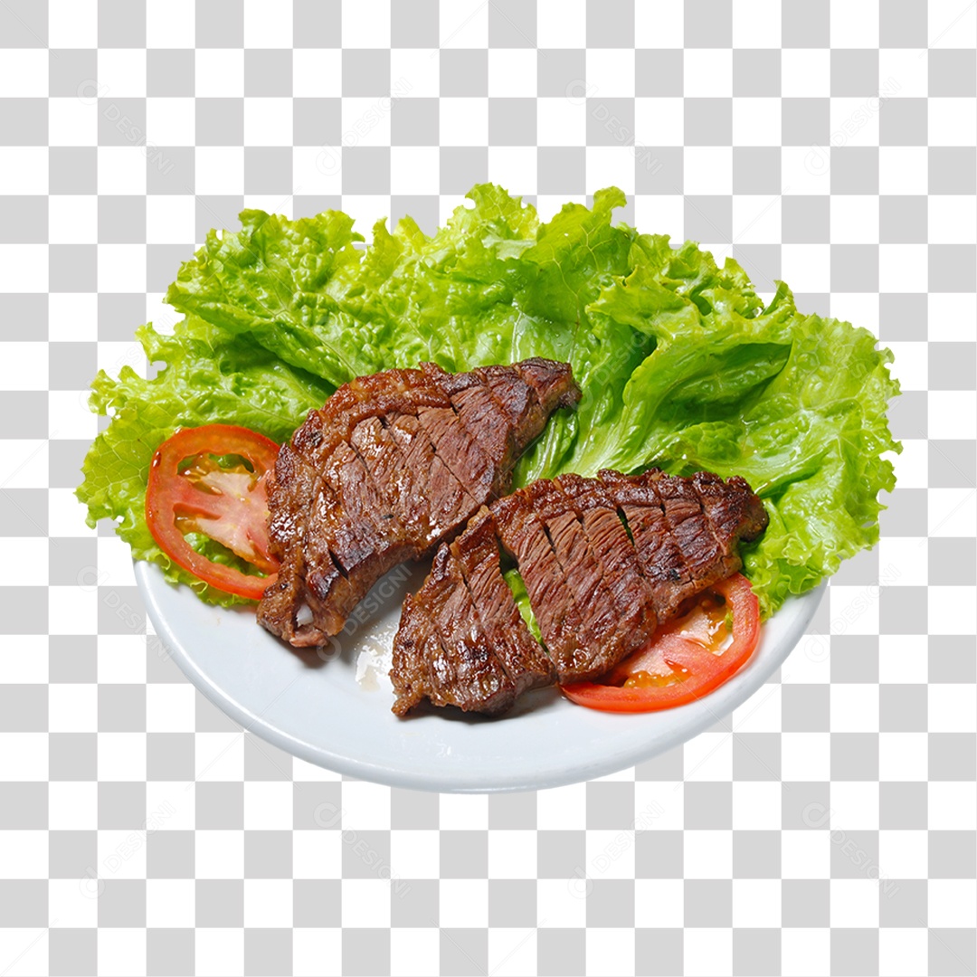 Prato de Carne com Salada PNG Transparente
