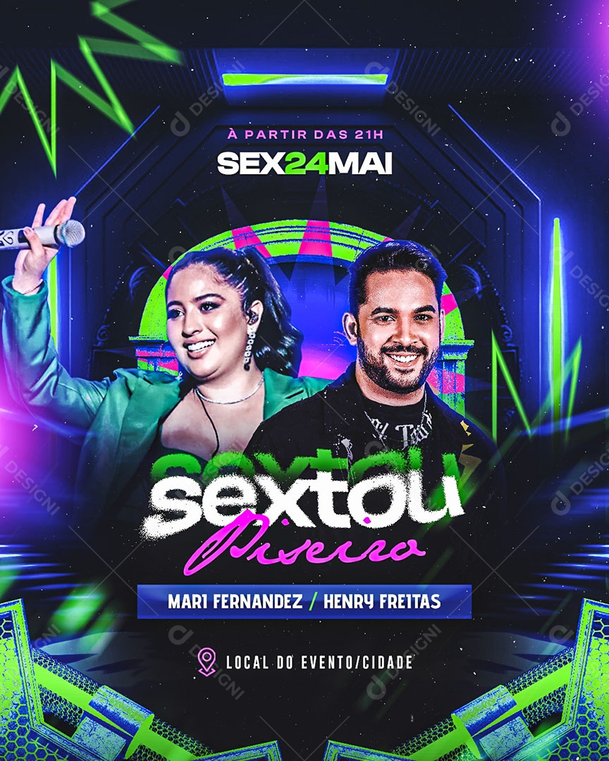 Flyer Sextou Piseiro Mari Fernandez Henry Freitas Social Media PSD Editável