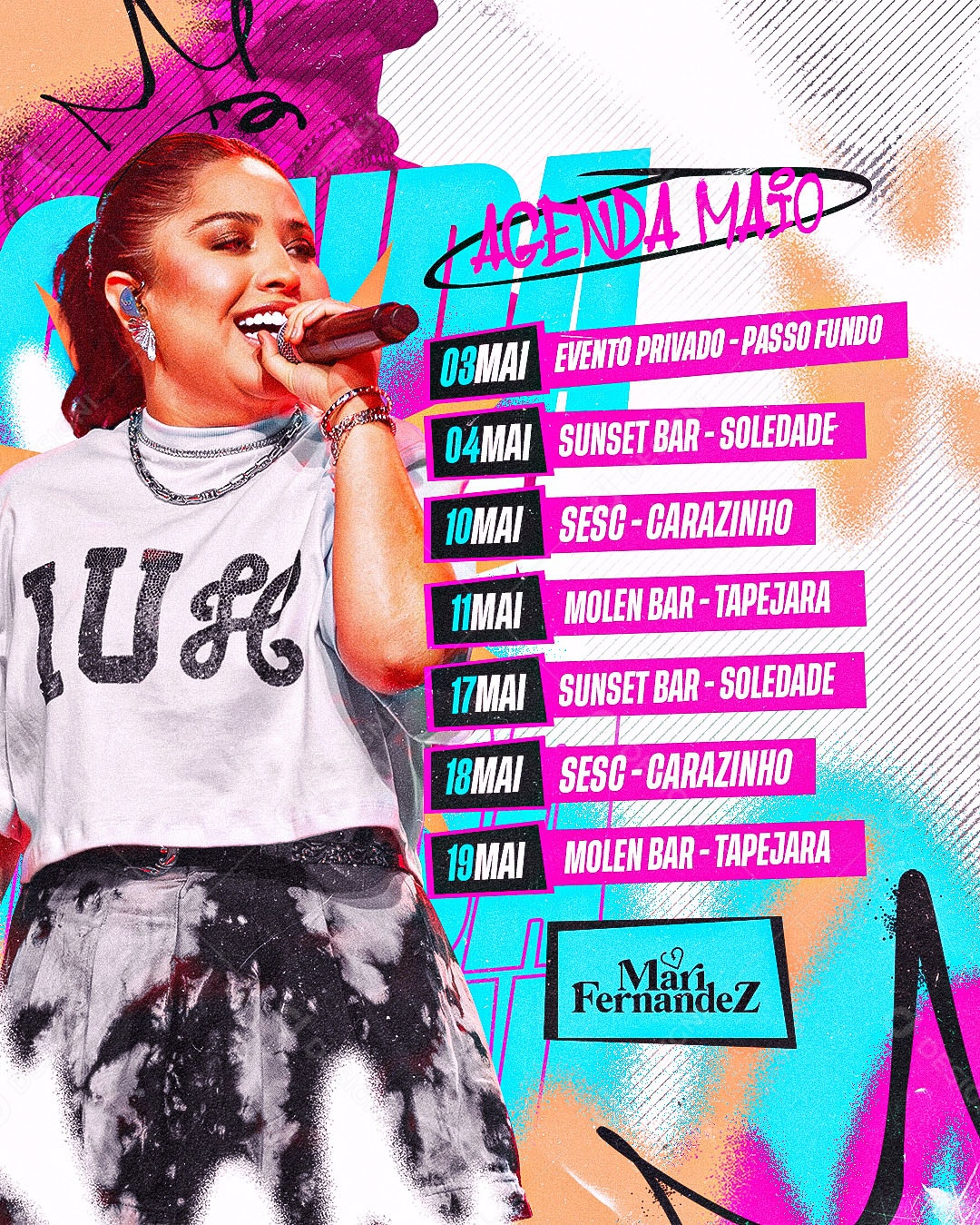 Flyer Agenda Maio Mari Fernandez Social Media PSD Editável