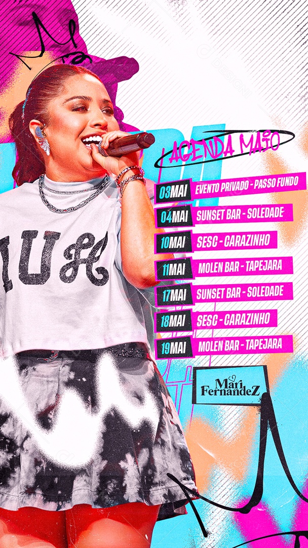 Story Flyer Agenda Maio Mari Fernandez Social Media PSD Editável