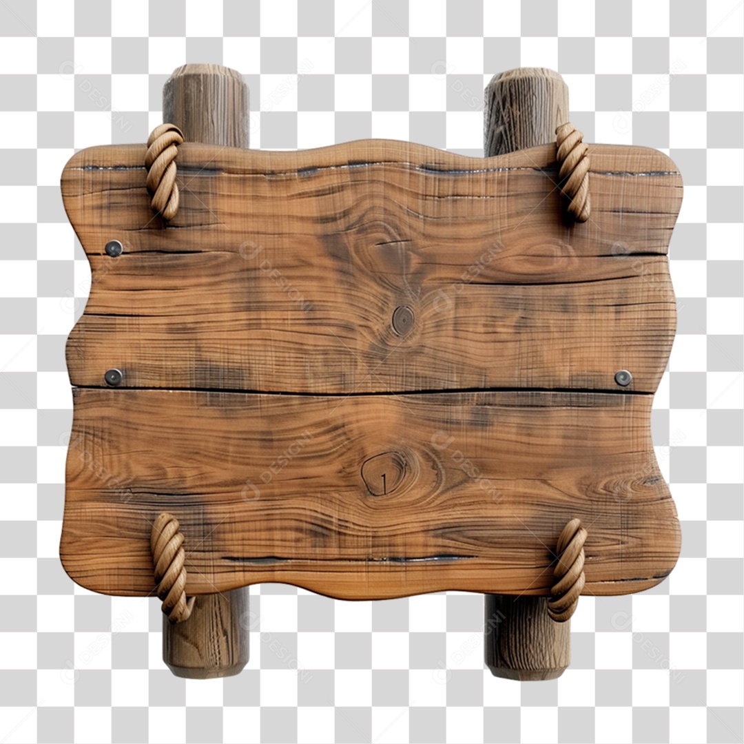 Placa de Madeira Elemento 3D para Composição PNG Transparente