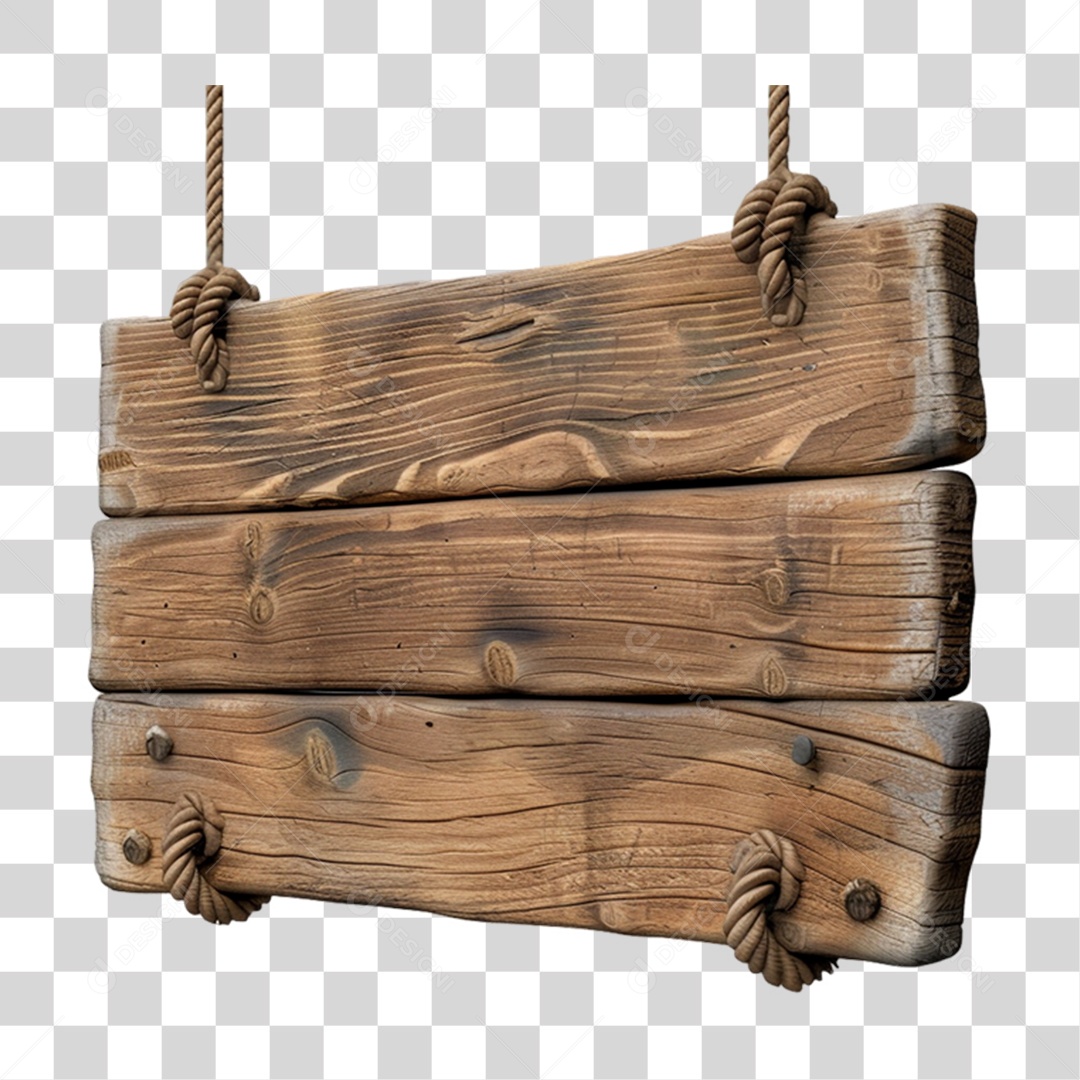 Placa de Madeira Elemento 3D para Composição PNG Transparente