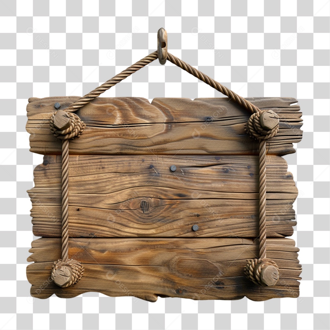 Placa de Madeira Elemento 3D para Composição PNG Transparente