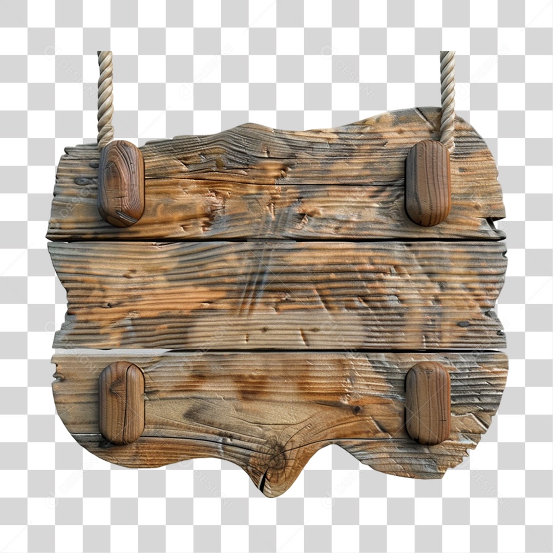 Placa de Madeira Elemento 3D para Composição PNG Transparente