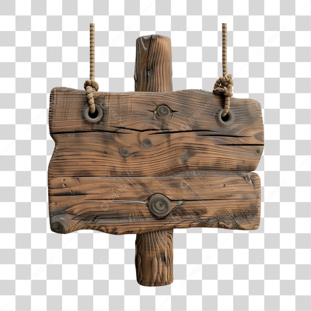 Placa de Madeira Elemento 3D para Composição PNG Transparente
