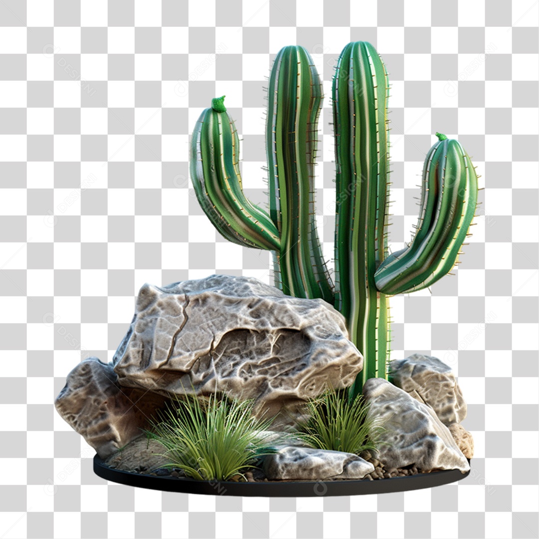 Cacto Pedras Capim PNG Transparente