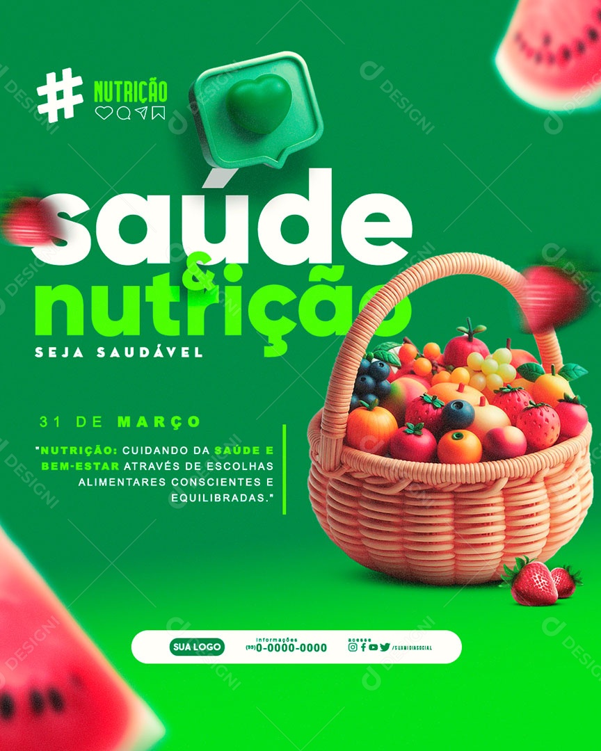 Dia da Saúde e Nutrição 31 de Março Seja Saudável Social Media PSD Editável