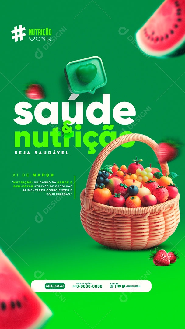 Story Dia da Saúde e Nutrição 31 de Março Seja Saudável Social Media PSD Editável