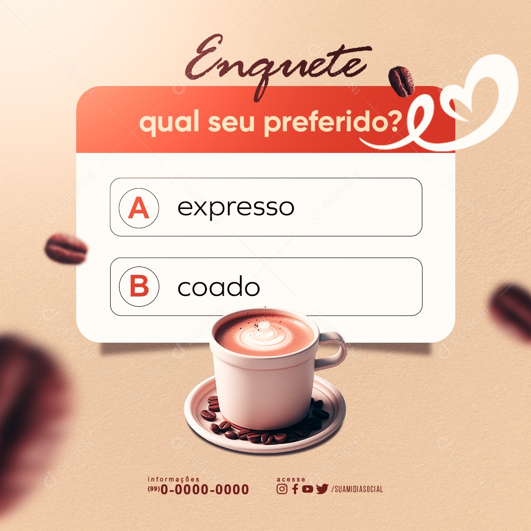 Feed Enquete qual seu Preferido Expresso Coado Social Media PSD Editável