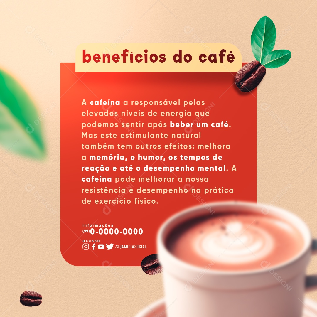 Feed Beneficios do Café Social Media PSD Editável