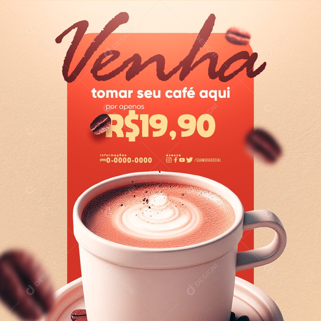 Feed Venha Tomar seu Café Aqui Social Media PSD Editável
