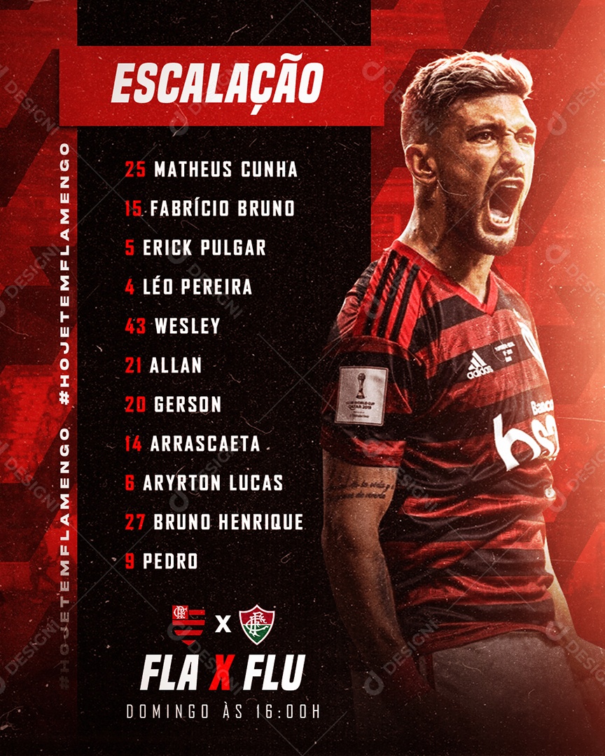 Jogo Futebol Flamengo x Fluminense Escalação Flamengo Social Media PSD Editável