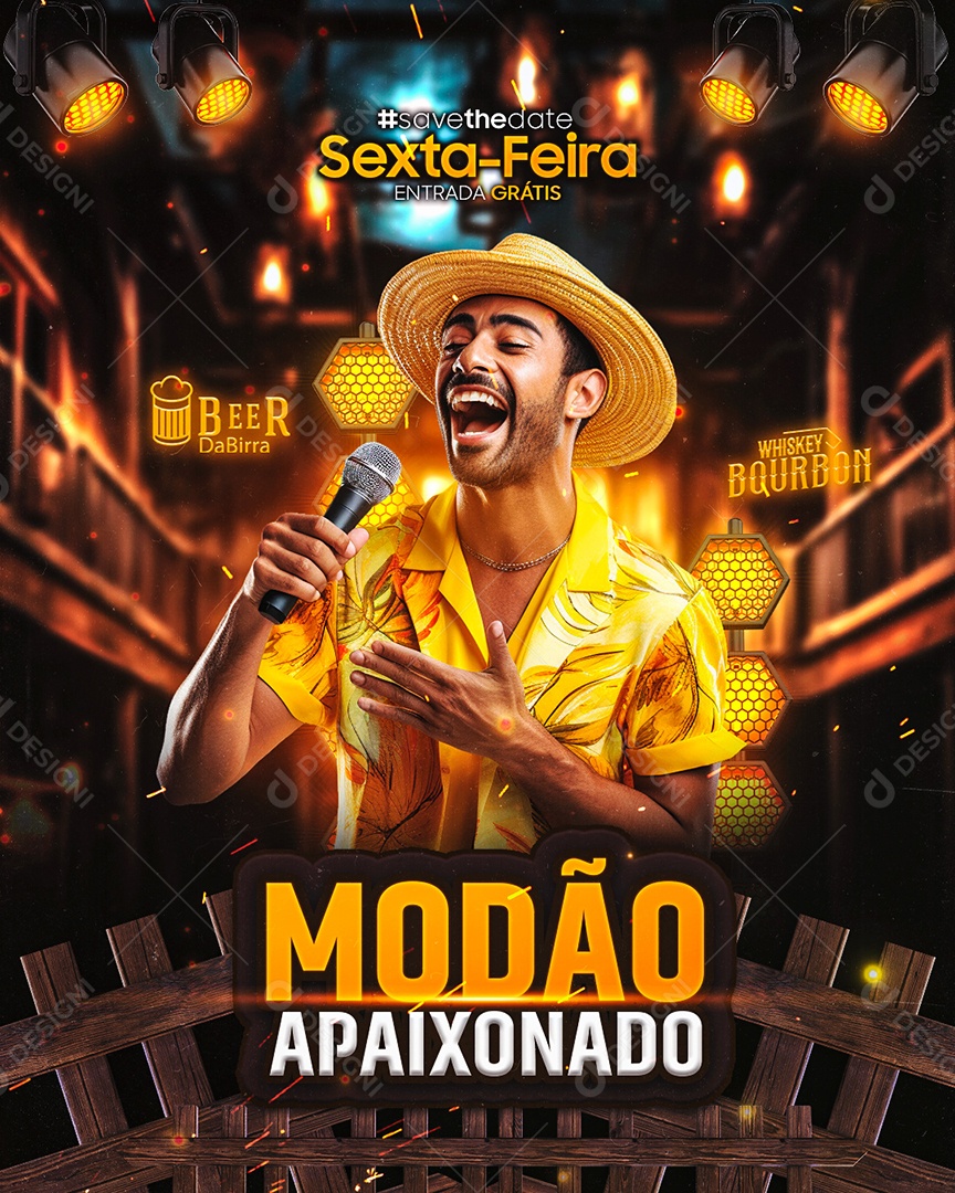 Flyer Modão Apaixonado Sexta Feira Social Media PSD Editável