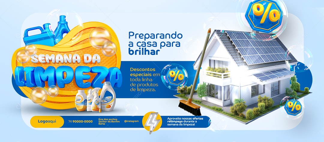 Banner Supermercado Semana da Limpeza Preparando a Casa Social Media PSD Editável