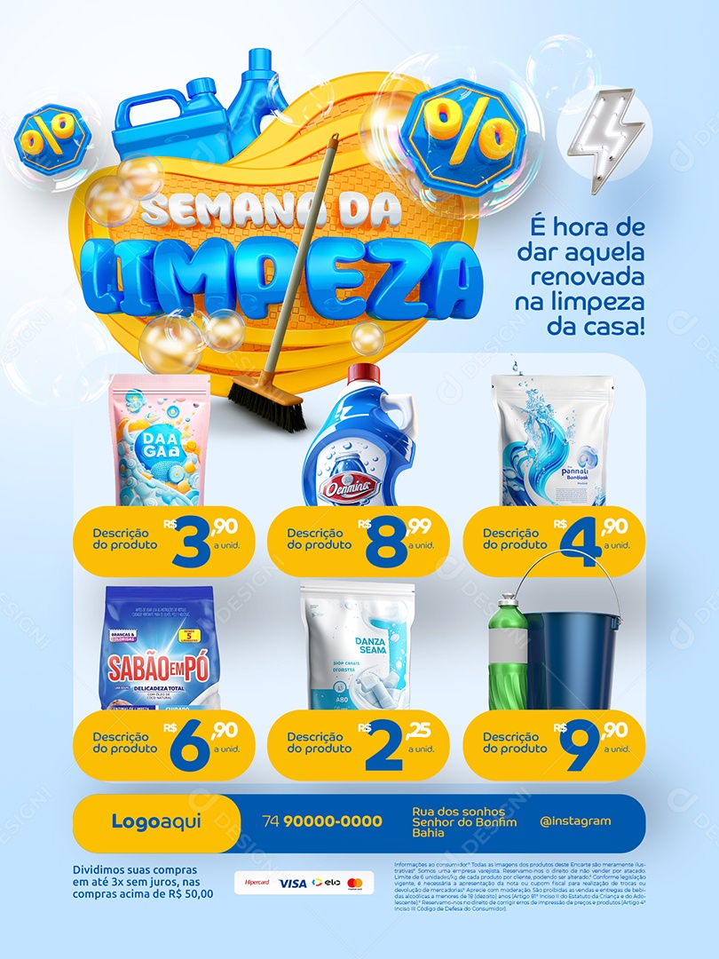 Supermercado Semana da Limpeza Encarte Sabão em Pó Social Media PSD Editável